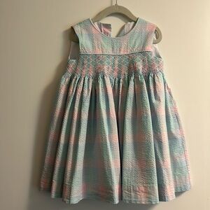 Little English 4T blue and pink Seersucker and Smocked Dress